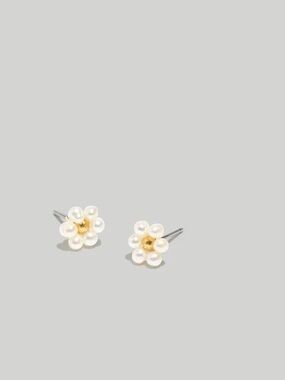 NEW Madewell | Freshwater Pearl Daisy Flower Stud Gold Earrings